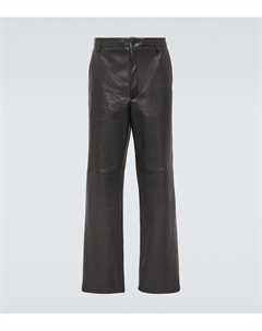 Кожаные прямые брюки, черный Prada