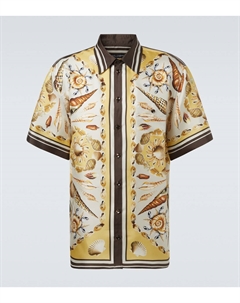 Шелковая блуза в стиле боулинг с принтом, модель twill, Conchiglie F.Giallo Dolce&gabbana