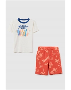 Комплект хлопковый из футболки и шорт с принтом Ovs