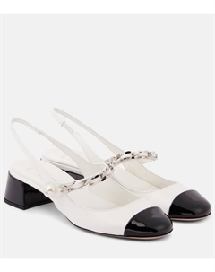 Лаковые туфли-лодочки на ремешке, Bianco+Nero Miu miu