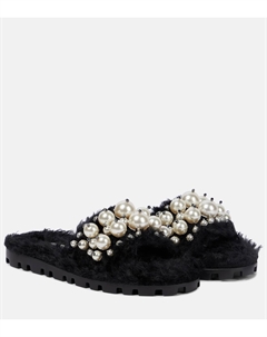 Украшенные искусственные угги-слипоны, черный Miu miu