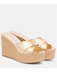 Леди 100 кожаные сандалии на платформе с клином, Gold/Gold Jimmy choo