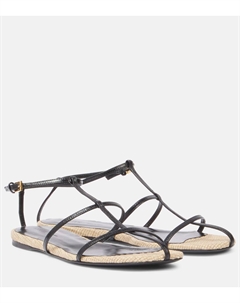 Кожаные сандалии с отделкой из рафии Cage, Black / Natural Khaite