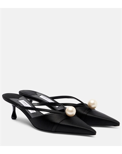Sana 50 декорированные атласные мюли, Black/White Jimmy choo