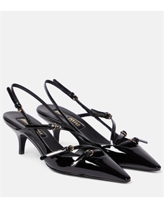 Лаковые туфли-лодочки на ремешке, черный Miu miu