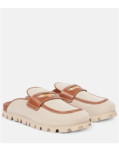 Кожаные мюли с отделкой из холста, Naturale + Brandy Miu miu