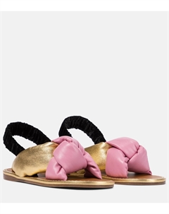 Металлизированные кожаные босоножки на ремешке, Begonia+Oro+Nero Miu miu