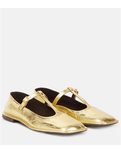 Квадратные балетки Mary Jane с Т-образным ремешком из кожи, золотой The row