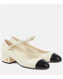 Кожаные туфли Mary Jane с логотипом, Avorio+Nero Miu miu