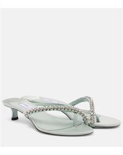 Дила 35 сандалии-танга из кожи и сатина, Light Verd Jimmy choo