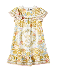 Шёлковое платье с рюшами Underwater Barocco, Eggshell + Multicolor Versace kids