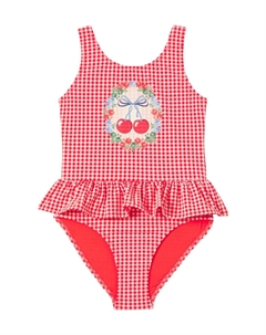 Солин купальник с оборками в клетку, Fiery Red Konges slojd