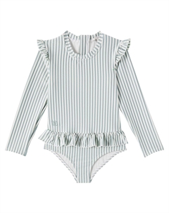 Купальник Sille с рюшами из пике, Stripe Peppermint / Creme Liewood