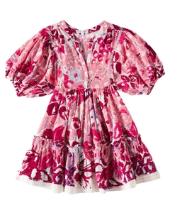 Платье из хлопка с рюшами Aria, Pink Pencilleo Poupette st barth kids