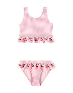 Солин вышитый бикини в клетку, Geranium Pink Konges slojd