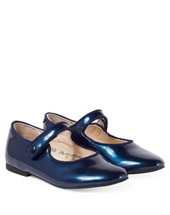 Туфли Mary Jane Daisy Baby из металлизированной кожи, Vernis Metal/Blue Pom d'api