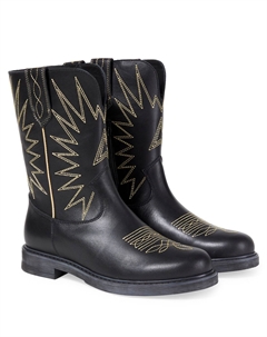 Вышитые кожаные сапоги Wish Star, Black/Yellow Golden goose kids