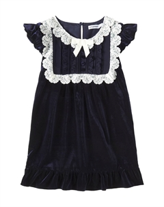 Платье из бархата с кружевной отделкой, синий Self-portrait kids
