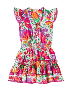 Платье из хлопка Anais с цветочным принтом и рюшами, Pink Artistic Flower Afi Poupette st barth kids