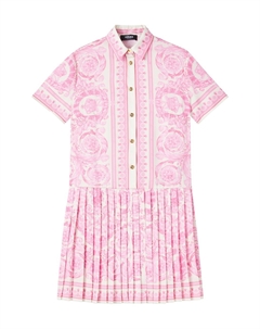 Плиссированное платье-рубашка из твила Barocco, Eggshell + 95Pastel Pink Versace kids