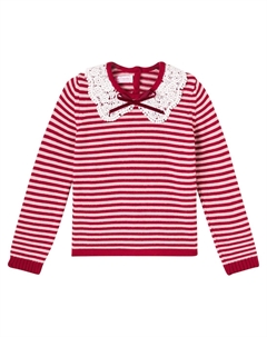 Белая полосатый шерстяной свитер, Burgundy Stripe La coqueta