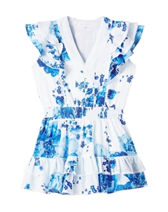 Платье Camila из хлопка с цветочным принтом и рюшами, Blue Cottage Poupette st barth kids