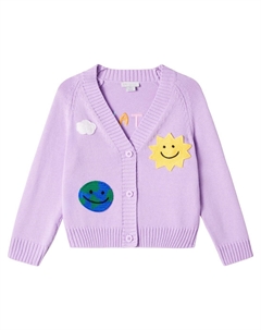 Кардиган из хлопка и шерсти с аппликацией, фиолетовый Stella mccartney kids