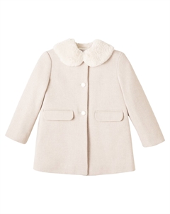 Шерстяное пальто с отделкой из искусственного меха, бежевый Bonpoint