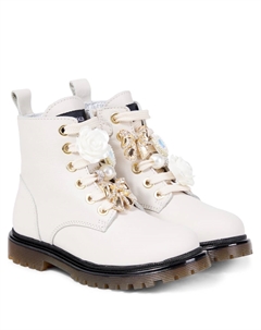 Декорированные кожаные шнурованные ботинки, экрю Monnalisa