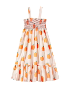 Платье из хлопка с яблочным принтом и сборками, Light Cream Tinycottons