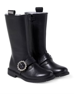 Высокие кожаные сапоги с декоративными элементами, черный Monnalisa
