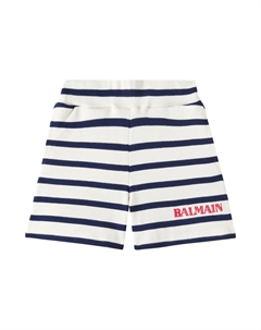 Полосатые шорты из хлопкового джерси, Ivory/Blue Balmain kids