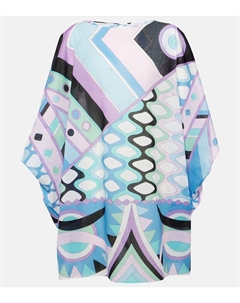 Вивара хлопковый кафтан, Celeste/Bianco Pucci