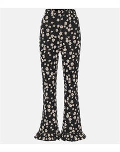 Цветочные расклешенные брюки с высокой талией, черный Miu miu