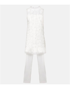 Свадебное мини-платье из атласа с вышивкой бисером и бантом, Whiite Self-portrait