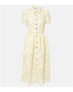 Миди-платье с кружевной отделкой, желтый Self-portrait