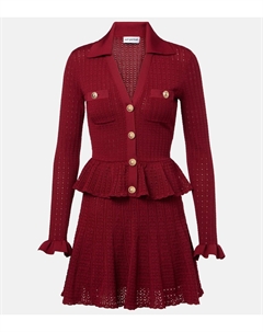 Мини-платье с пеплумом и ажурной вязкой Pointelle, бордовый Self-portrait
