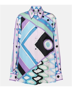 Шелковая сорочка из твила Vivara, Celeste/Bianco Pucci