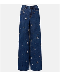 Украшенные джинсы с высокой талией и широкими штанинами, синий Self-portrait