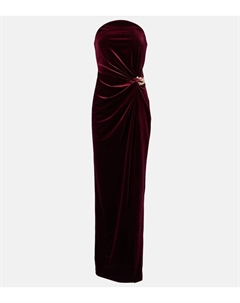 Велюровое платье без бретелей с ажурными вставками, бордовый Self-portrait