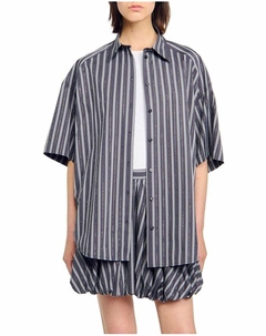 Оверсайз рубашка в полоску с пайетками, серый Sandro