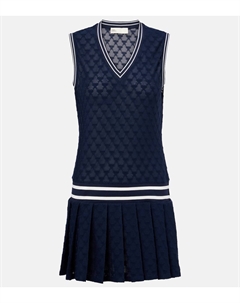 Плиссированное джерси жаккардовое теннисное платье, темно-синий Tory burch
