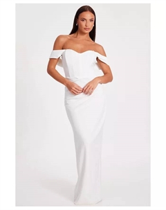 Женское макси-платье из крепа с корсетными деталями и эффектом скабья, белый Quiz