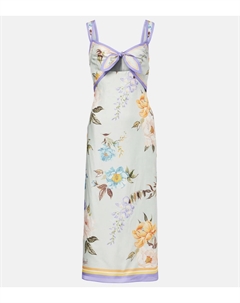 Цветочное платье миди из твила, синий Self-portrait