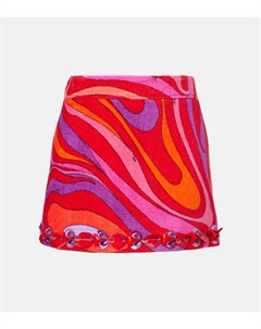 Мармо украшенная хлопковая мини-юбка из махровой ткани, Corallo/Fuxia Pucci