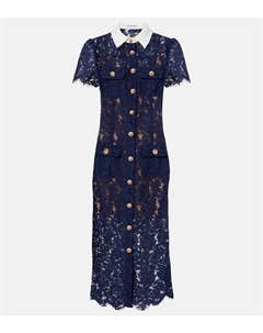 Кружевное платье миди, синий Self-portrait