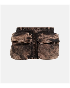 Джинговая мини-юбка, черный Miu miu