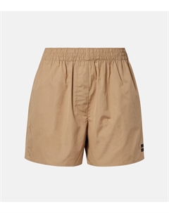 Шорты из хлопкового поплина с логотипом, Kaki Miu miu