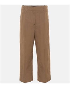 Обрезанные хлопковые брюки с высокой посадкой, Tobacco Prada