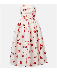 Цветочное плиссированное платье миди из тафты, белый Self-portrait